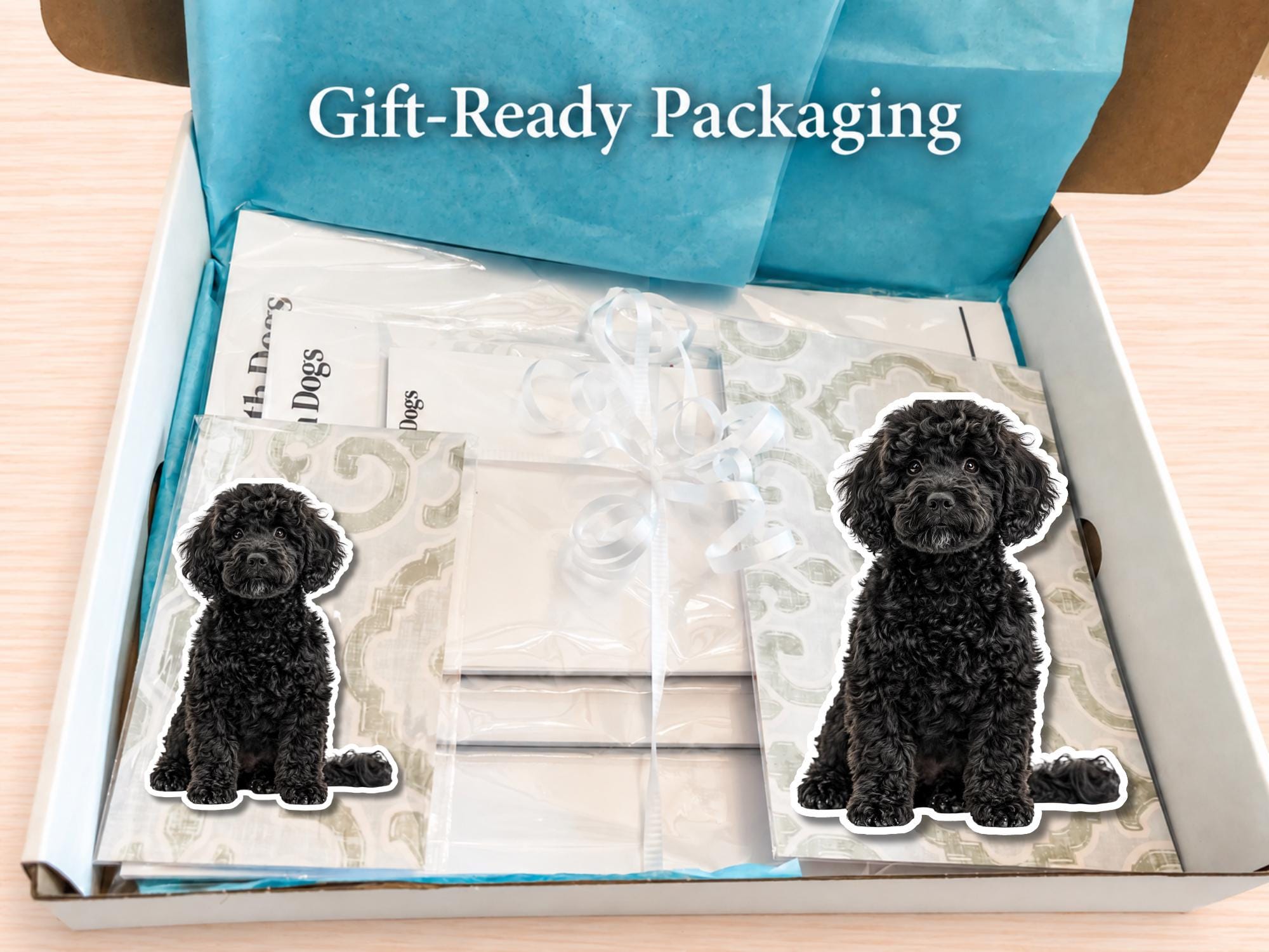 Black Labradoodle / Goldendoodle Stationery Gift Box | Personalized Notepads and Vinyl Dog Stickers