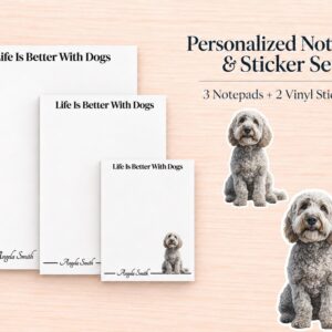 Gray Labradoodle / Goldendoodle Stationery Gift Box | Personalized Notepads and Vinyl Dog Stickers
