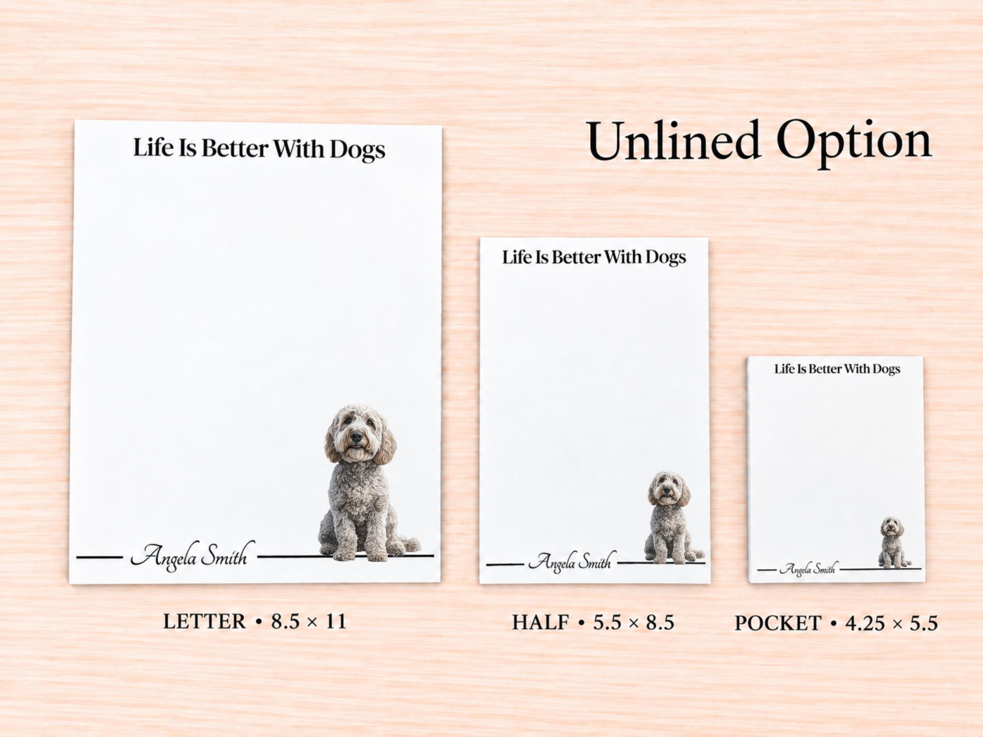 Gray Labradoodle / Goldendoodle Stationery Gift Box | Personalized Notepads and Vinyl Dog Stickers