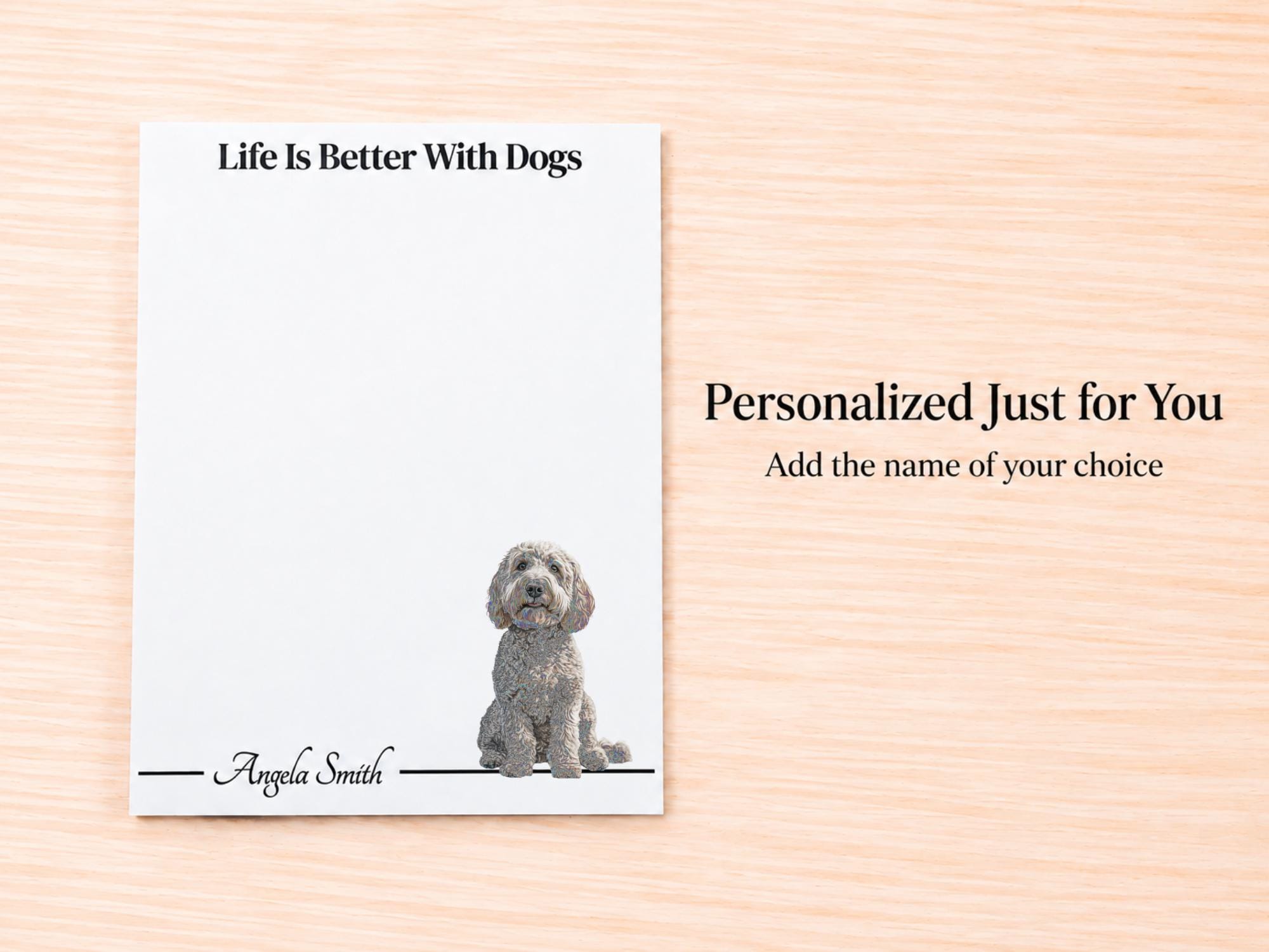 Gray Labradoodle / Goldendoodle Stationery Gift Box | Personalized Notepads and Vinyl Dog Stickers