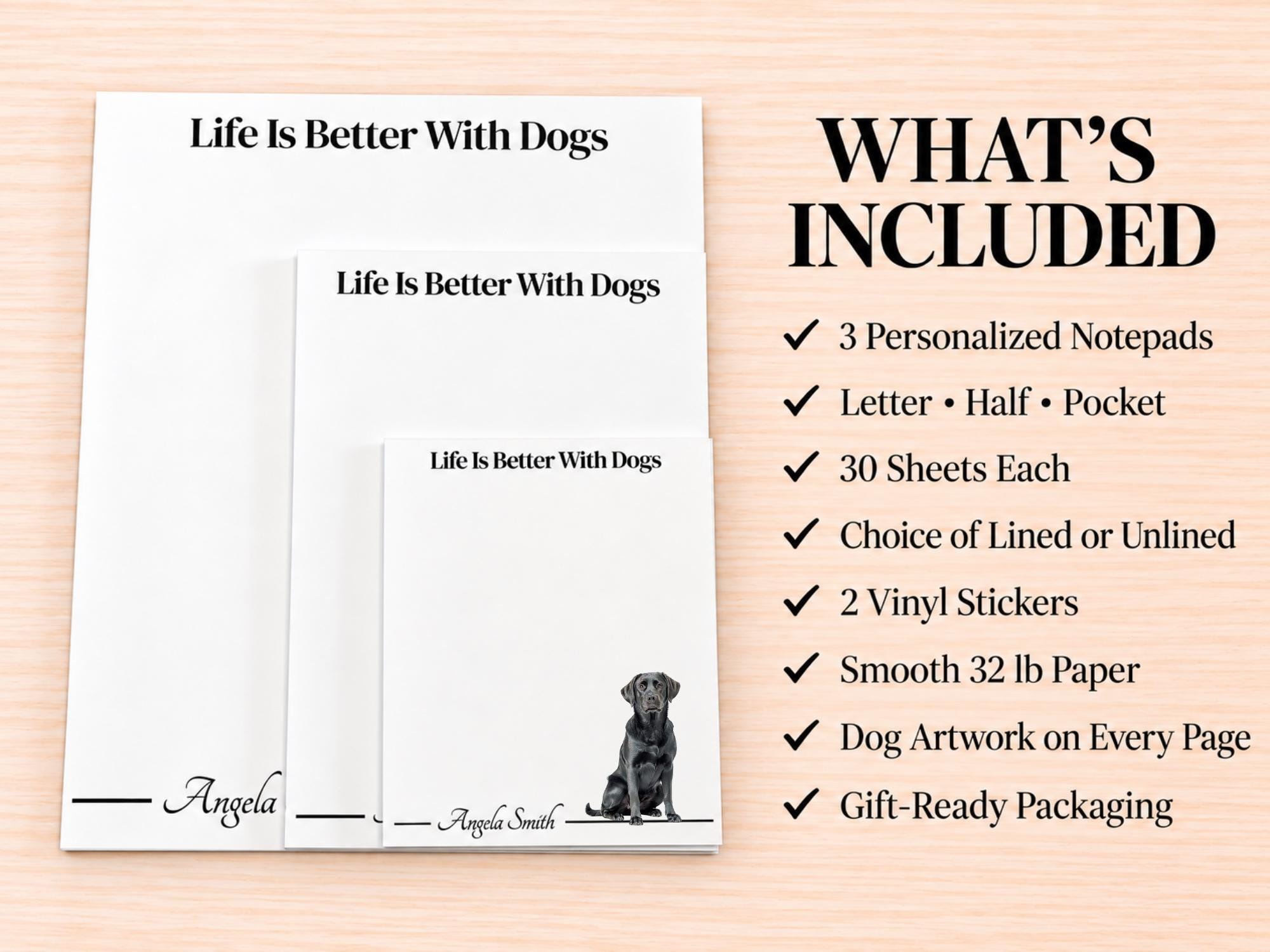 Black Labrador Retriever Stationery Gift Box | Personalized Notepads and Vinyl Dog Stickers