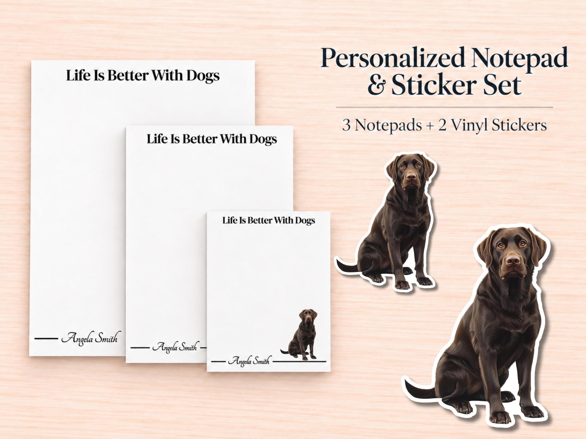 Chocolate Labrador Retriever Stationery Gift Box | Personalized Notepads and Vinyl Dog Stickers