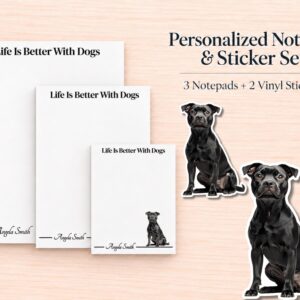 Black Pitbull Stationery Gift Box | Personalized Notepads and Vinyl Dog Stickers