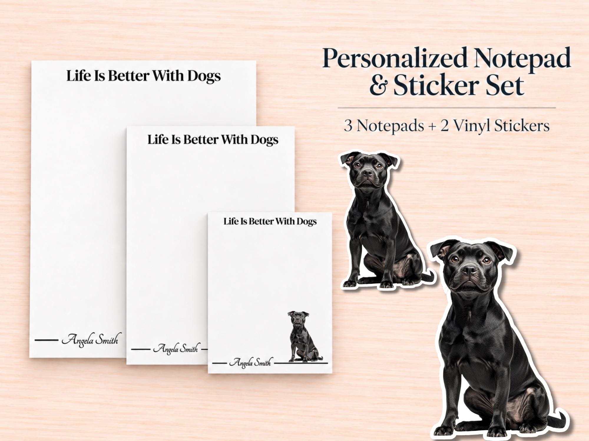 Black Pitbull Stationery Gift Box | Personalized Notepads and Vinyl Dog Stickers