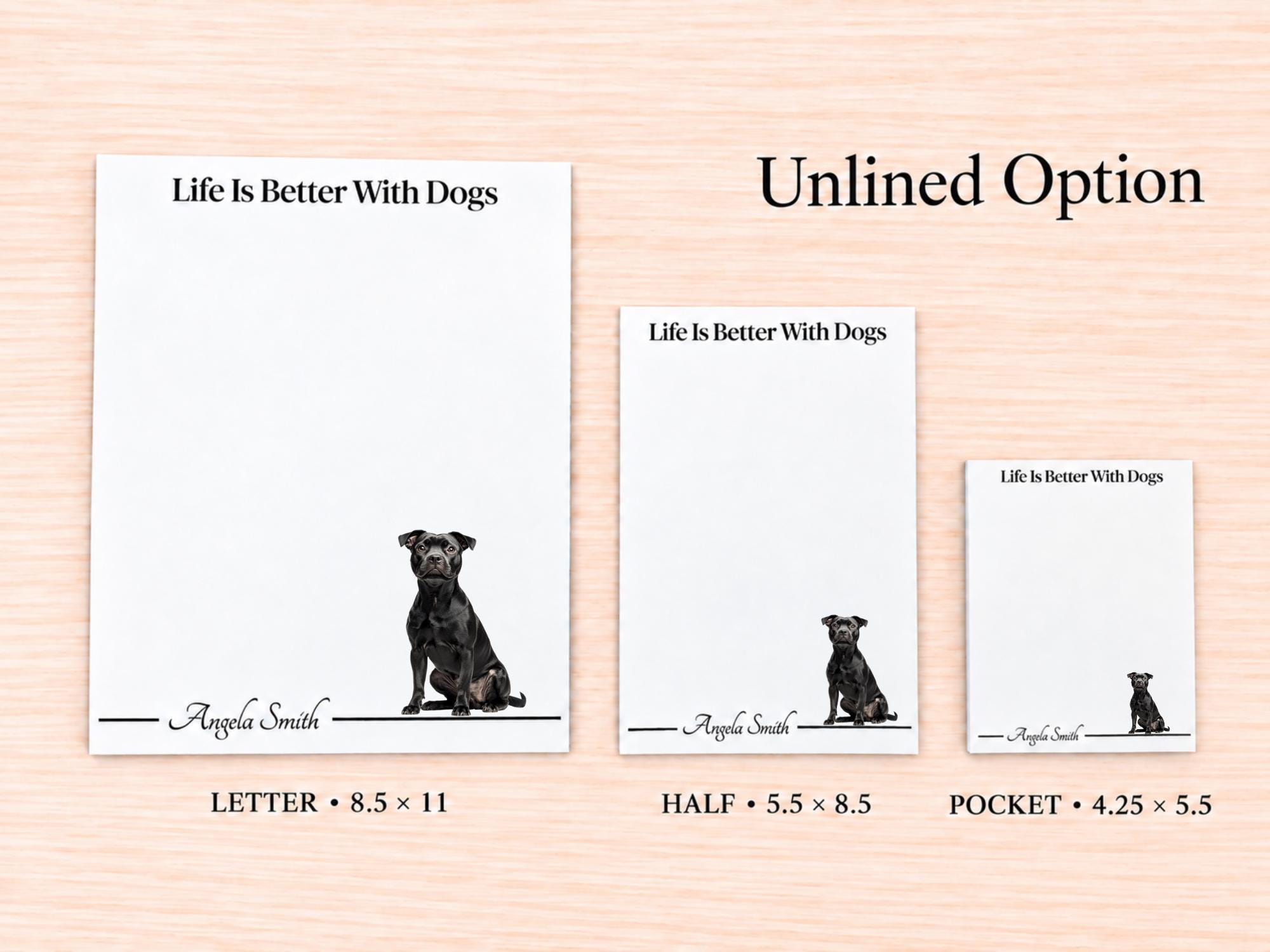Black Pitbull Stationery Gift Box | Personalized Notepads and Vinyl Dog Stickers