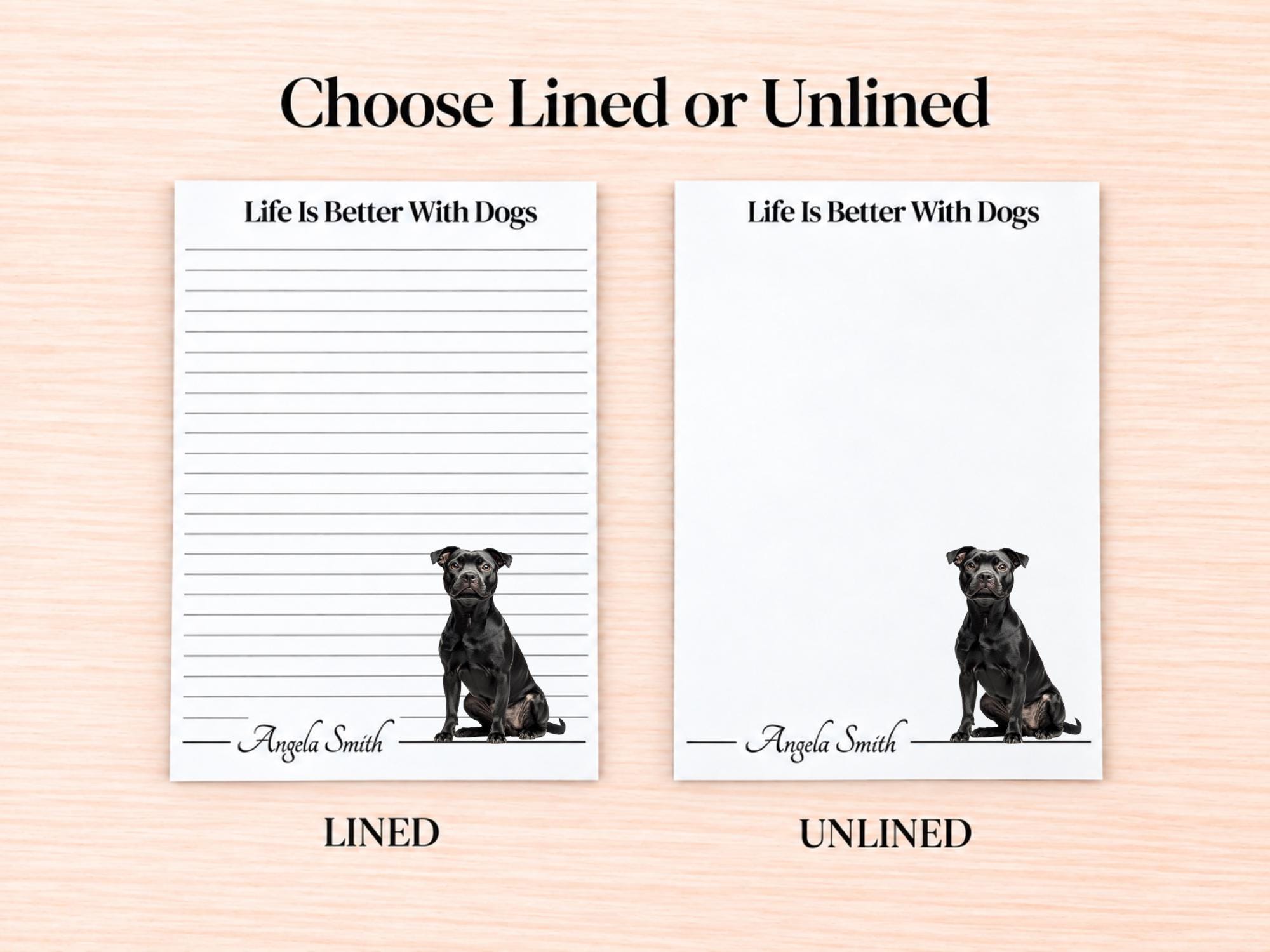 Black Pitbull Stationery Gift Box | Personalized Notepads and Vinyl Dog Stickers