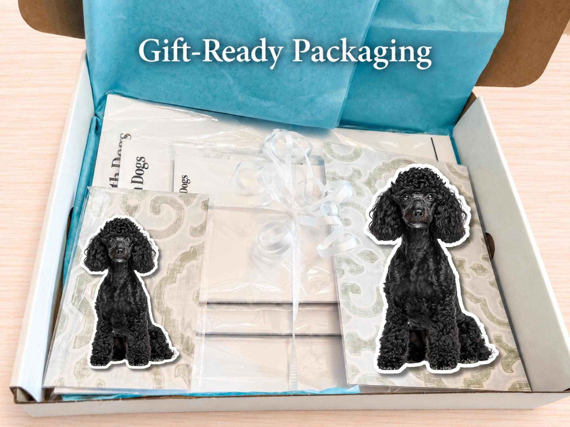 Miniature Poodle Stationery Gift Box - Black | Personalized Notepads and Vinyl Dog Stickers