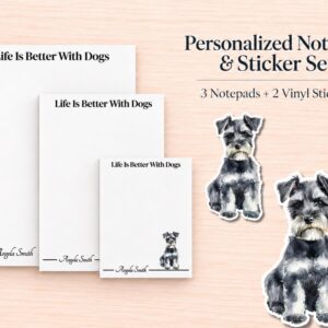 Miniature Schnauzer Stationery Gift Box | Personalized Notepads and Vinyl Dog Stickers