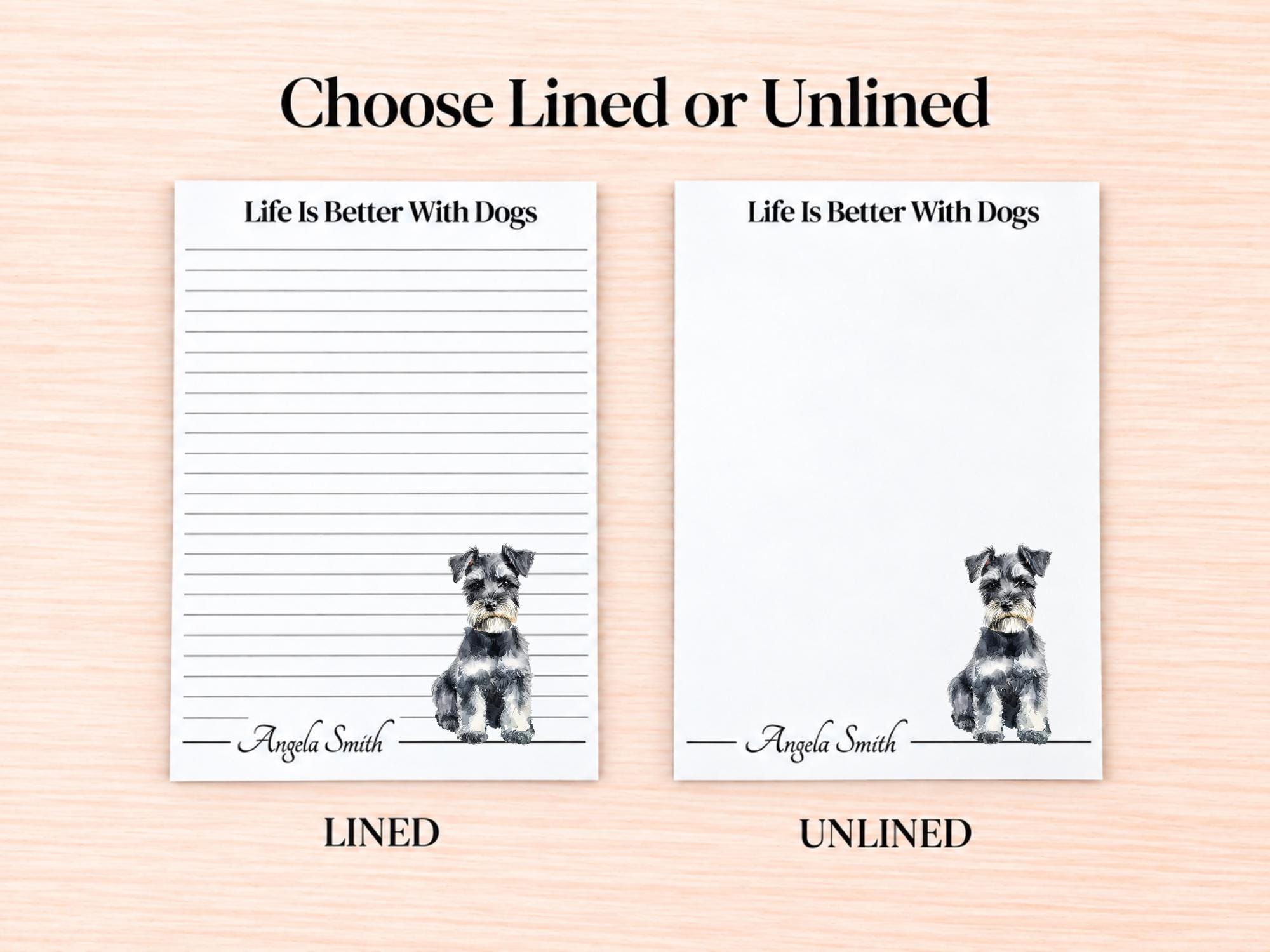 Miniature Schnauzer Stationery Gift Box | Personalized Notepads and Vinyl Dog Stickers