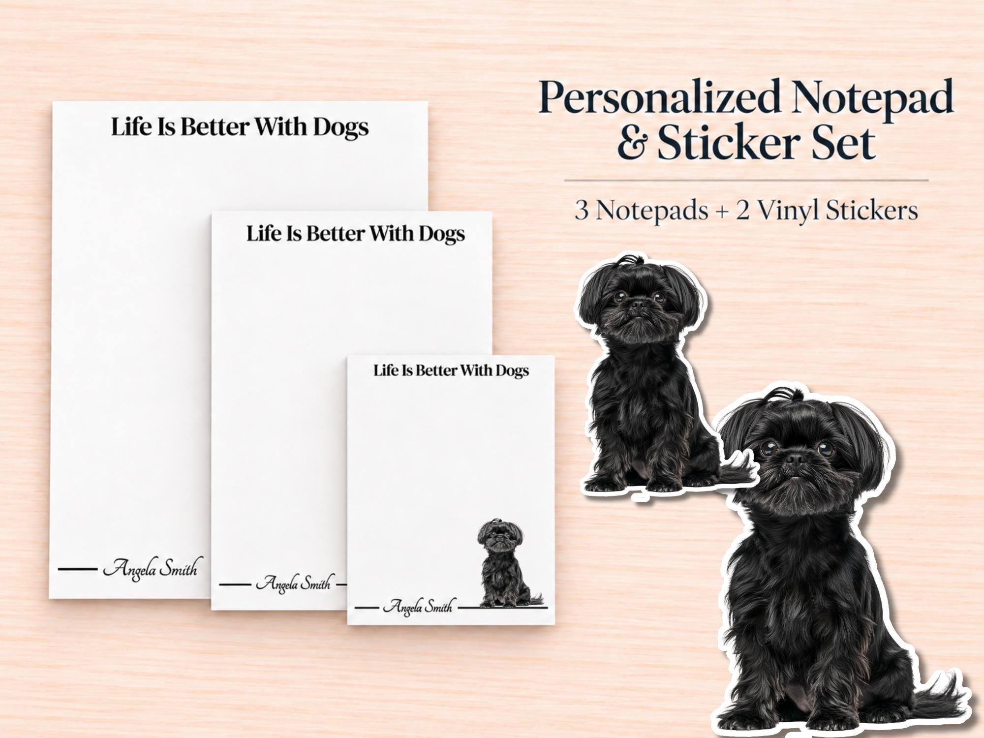 Black Shih Tzu Stationery Gift Box | Personalized Notepads and Vinyl Dog Stickers