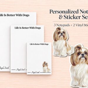 Cream Shih Tzu Stationery Gift Box | Personalized Notepads and Vinyl Dog Stickers