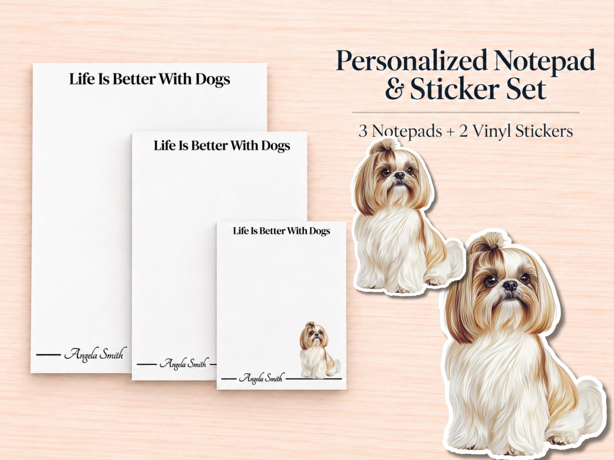Cream Shih Tzu Stationery Gift Box | Personalized Notepads and Vinyl Dog Stickers