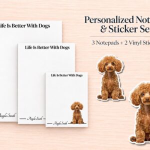 Miniature Poodle Stationery Gift Box - Red | Personalized Notepads and Vinyl Dog Stickers