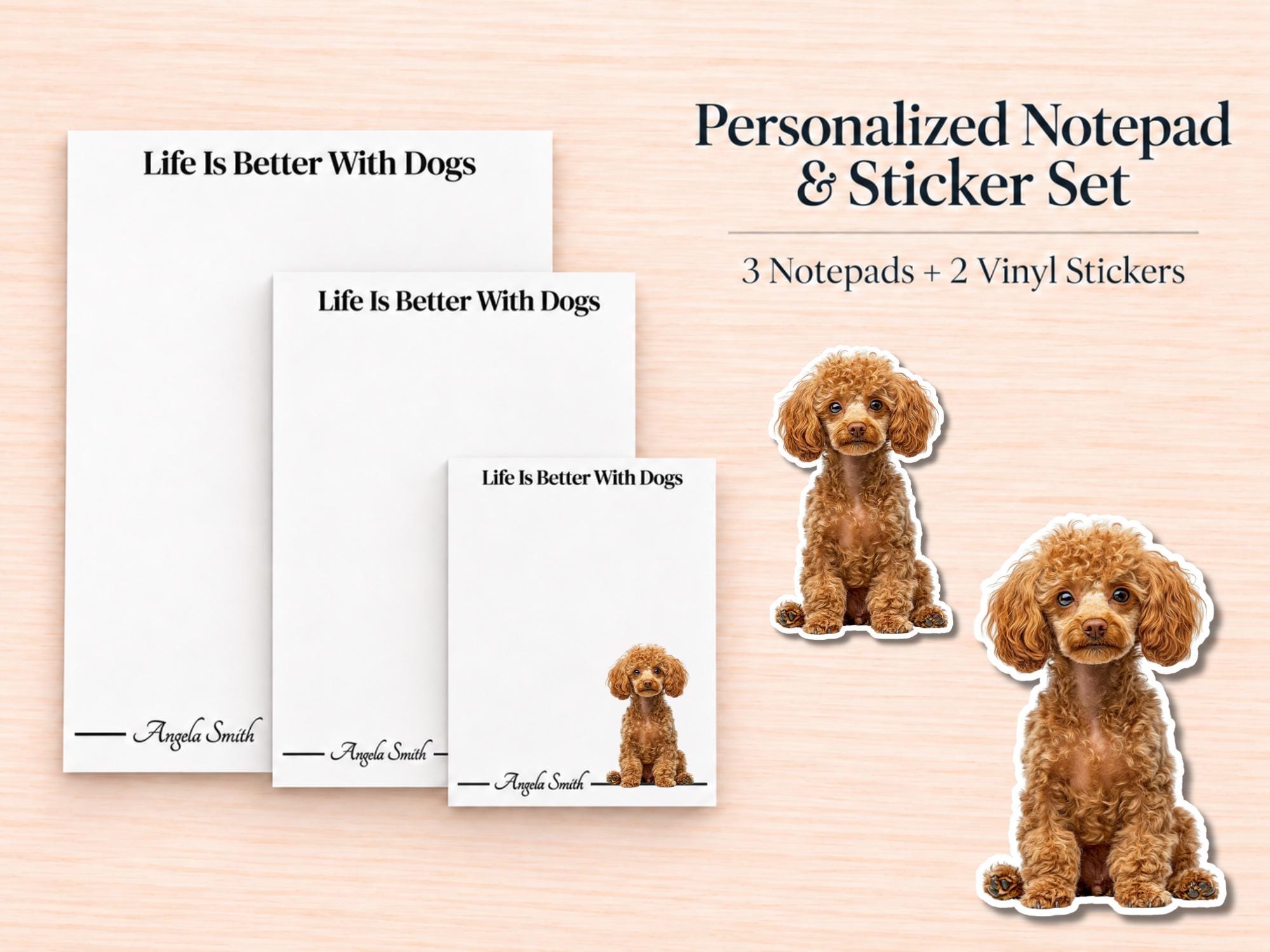 Miniature Poodle Stationery Gift Box - Red | Personalized Notepads and Vinyl Dog Stickers