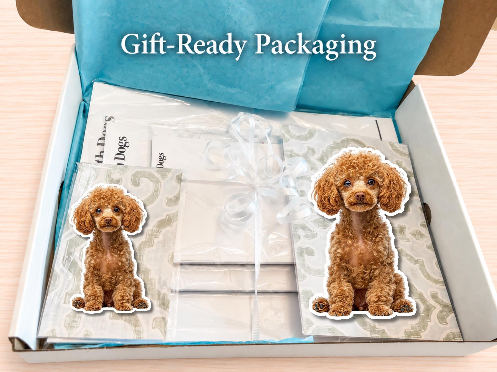Miniature Poodle Stationery Gift Box - Red | Personalized Notepads and Vinyl Dog Stickers