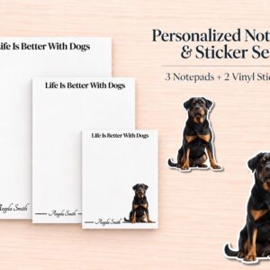 Rottweiler Stationery Gift Box | Personalized Notepads and Vinyl Dog Stickers