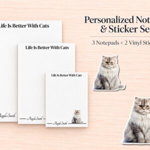 Persian Cat Stationery Gift Box | Personalized Notepads and Vinyl Cat Stickers