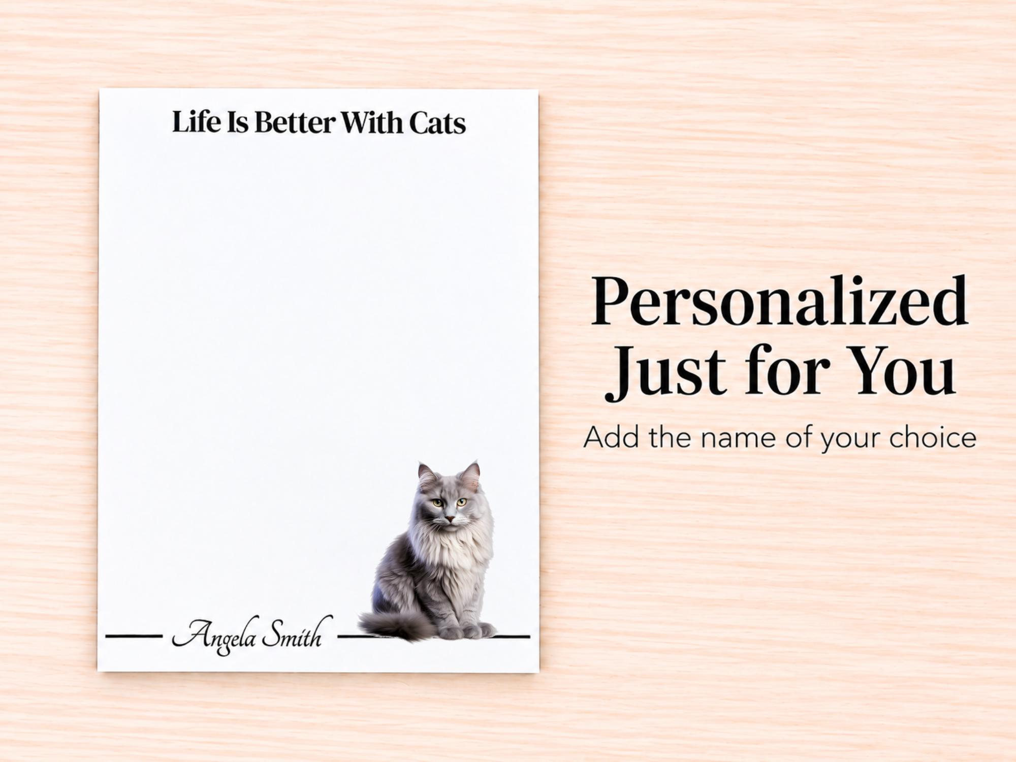Maine Coon Cat Stationery Gift Box - Gray | Personalized Notepads and Vinyl Cat Stickers