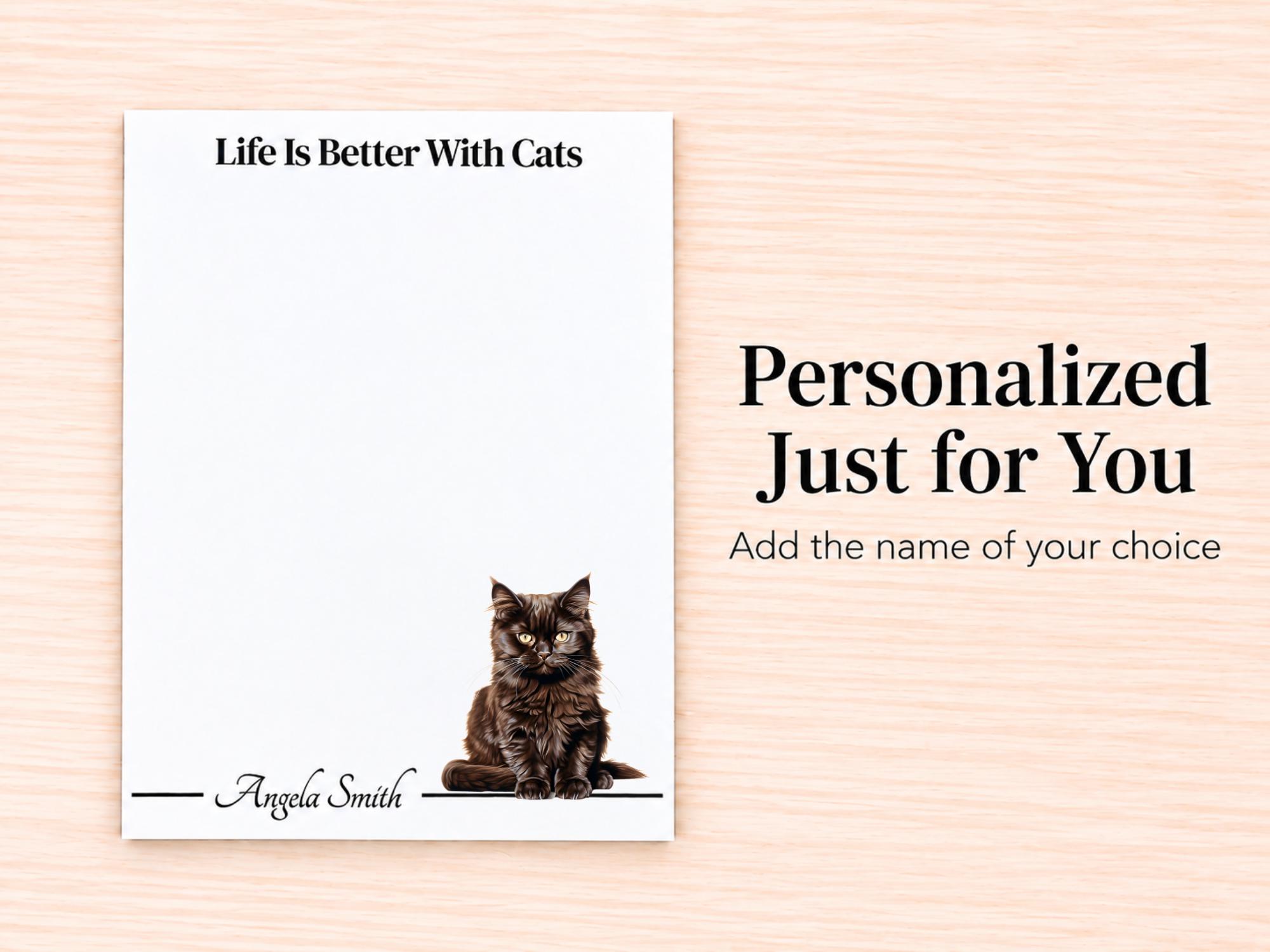 Maine Coon Cat Stationery Gift Box - Black | Personalized Notepads and Vinyl Cat Stickers