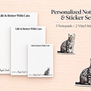 Egyptian Mau Cat Stationery Gift Box | Personalized Notepads and Vinyl Cat Stickers