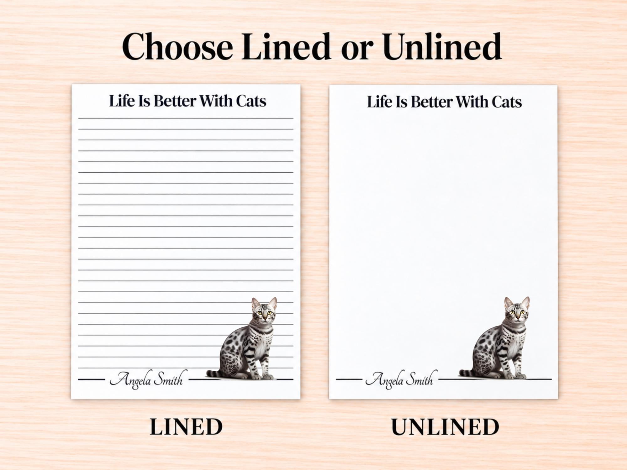 Egyptian Mau Cat Stationery Gift Box | Personalized Notepads and Vinyl Cat Stickers