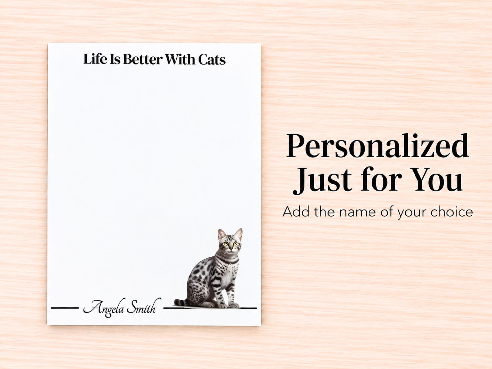 Egyptian Mau Cat Stationery Gift Box | Personalized Notepads and Vinyl Cat Stickers