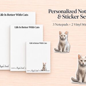 Cream Point Siamese Cat Stationery Gift Box | Personalized Notepads and Vinyl Cat Stickers