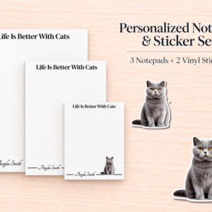 British Shorthair Cat Stationery Gift Box | Personalized Notepads and Vinyl Cat Stickers
