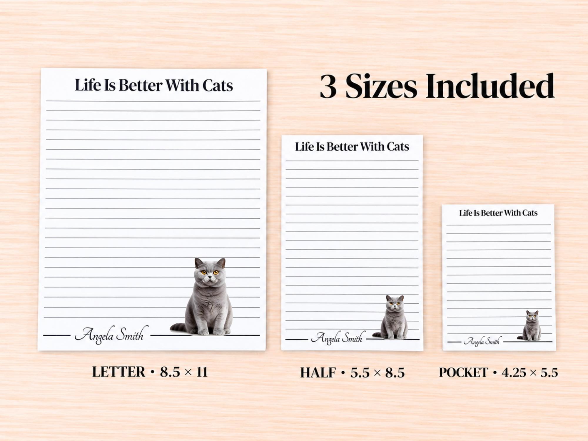 British Shorthair Cat Stationery Gift Box | Personalized Notepads and Vinyl Cat Stickers