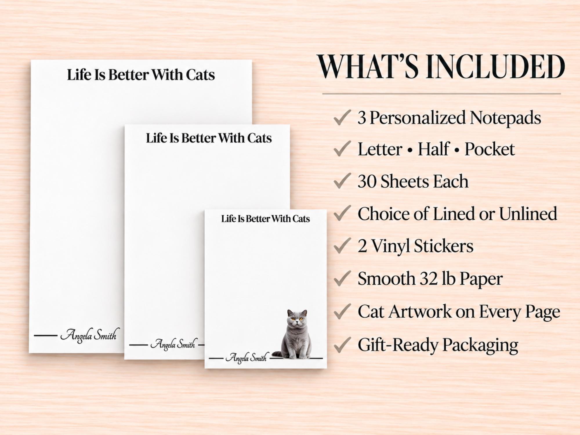 British Shorthair Cat Stationery Gift Box | Personalized Notepads and Vinyl Cat Stickers