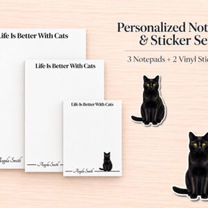 Black Cat Stationery Gift Box | Personalized Notepads and Vinyl Cat Stickers
