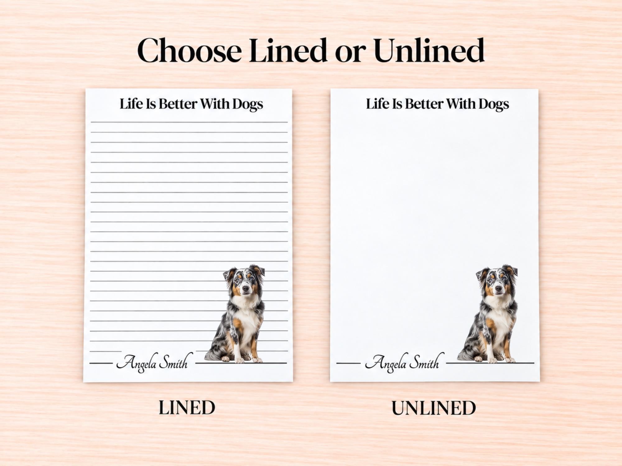 Australian Shepherd Stationery Gift Box | Personalized Aussie Notepads and Vinyl Dog Stickers