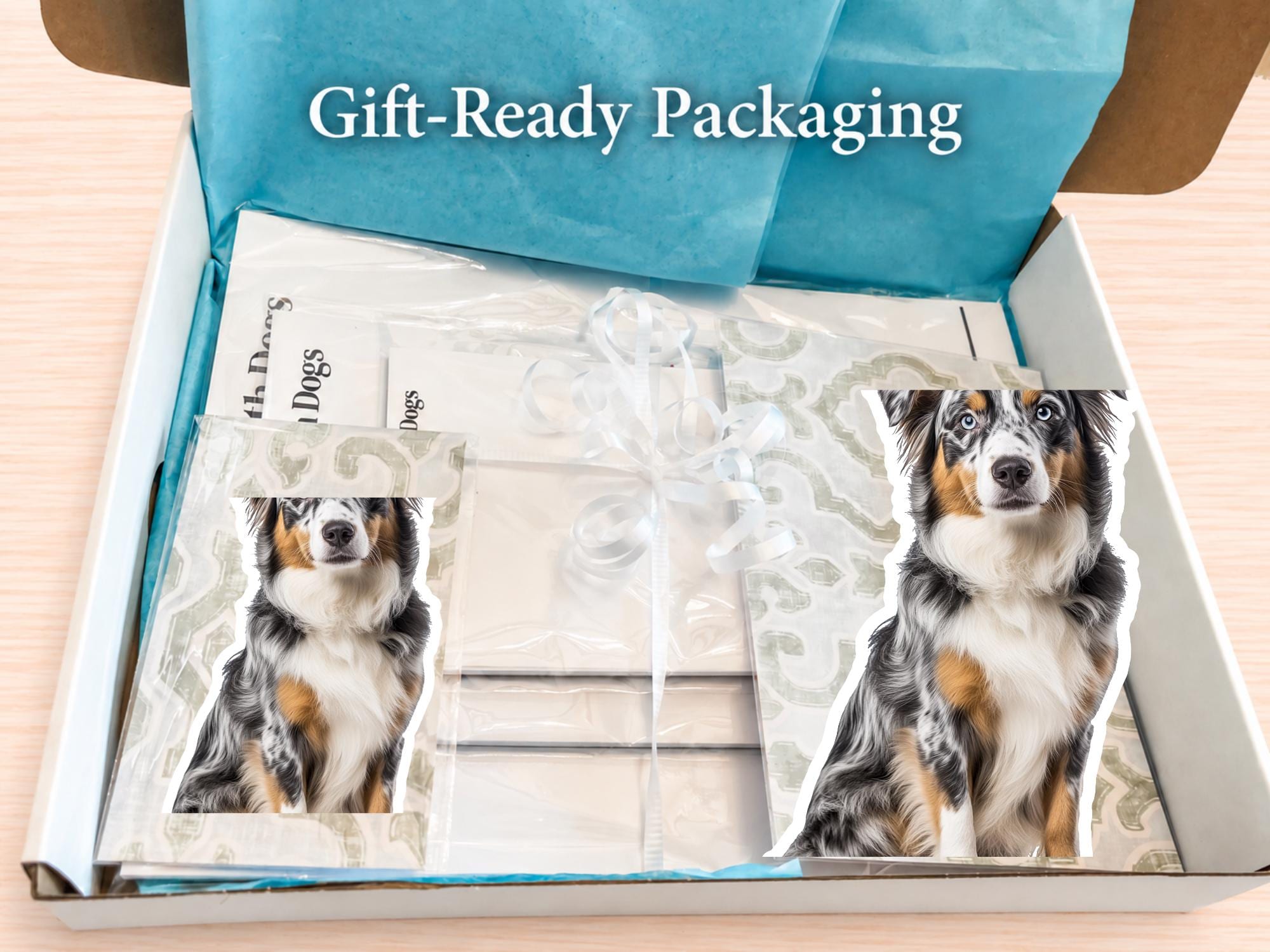 Australian Shepherd Stationery Gift Box | Personalized Aussie Notepads and Vinyl Dog Stickers