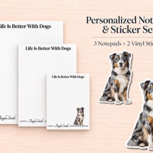 Australian Shepherd Stationery Gift Box | Personalized Aussie Notepads and Vinyl Dog Stickers