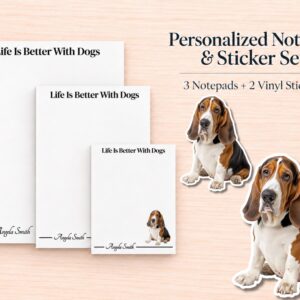 Basset Hound Stationery Gift Box | Personalized Basset Hound Notepads and Vinyl Dog Stickers