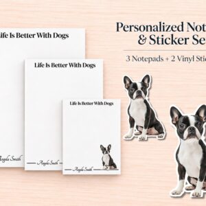 Boston Terrier Stationery Gift Box | Personalized Notepads and Vinyl Dog Stickers