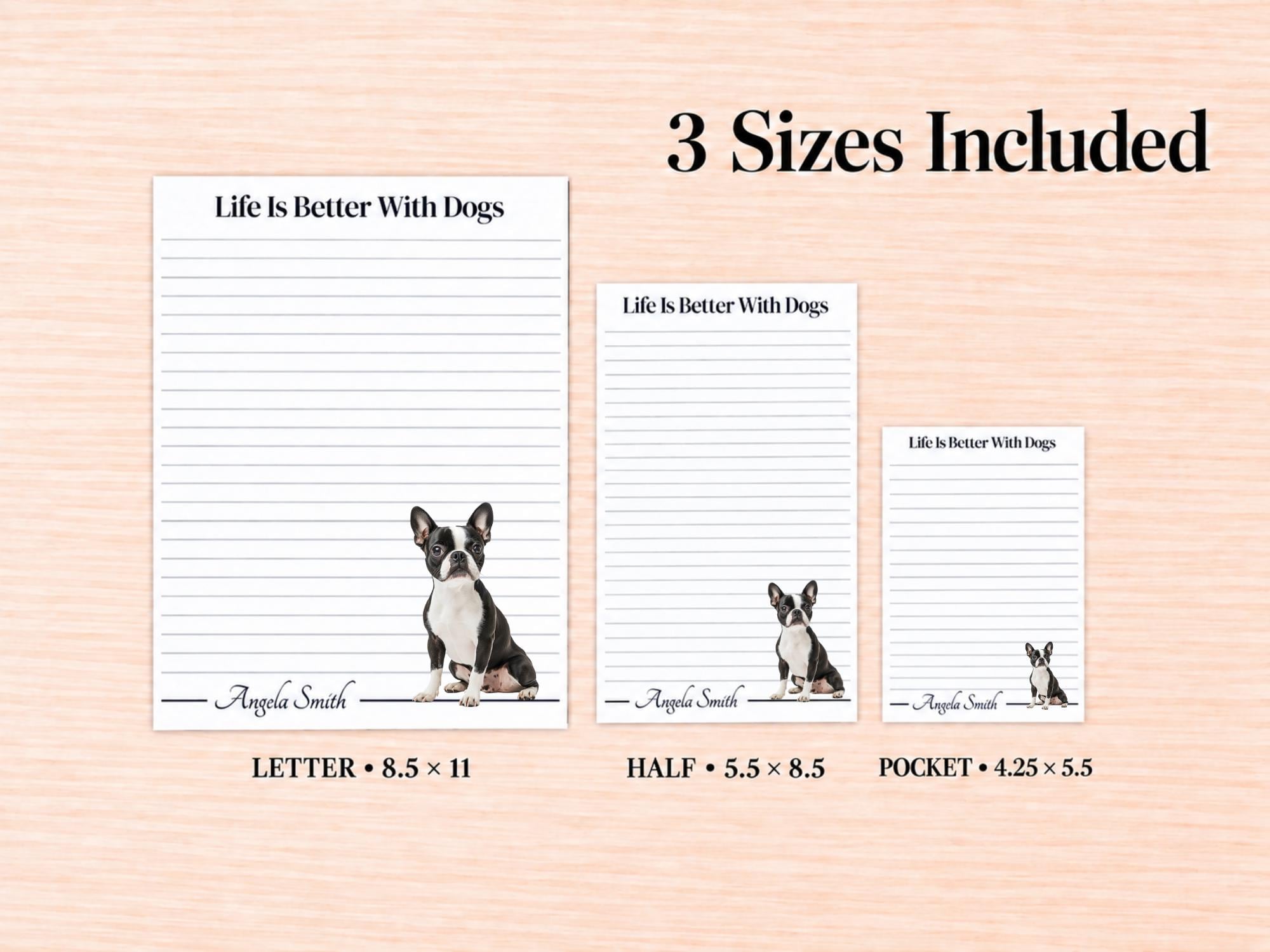 Boston Terrier Stationery Gift Box | Personalized Notepads and Vinyl Dog Stickers