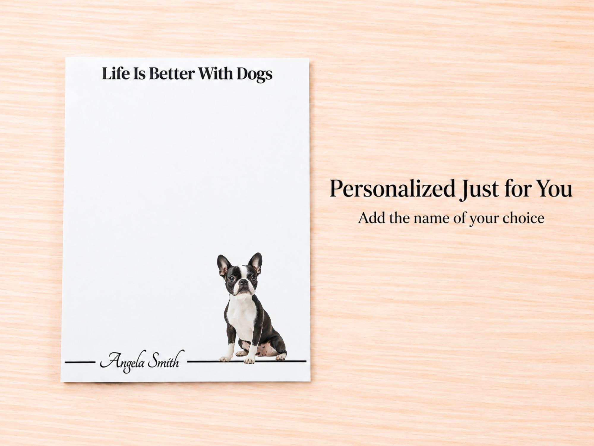 Boston Terrier Stationery Gift Box | Personalized Notepads and Vinyl Dog Stickers