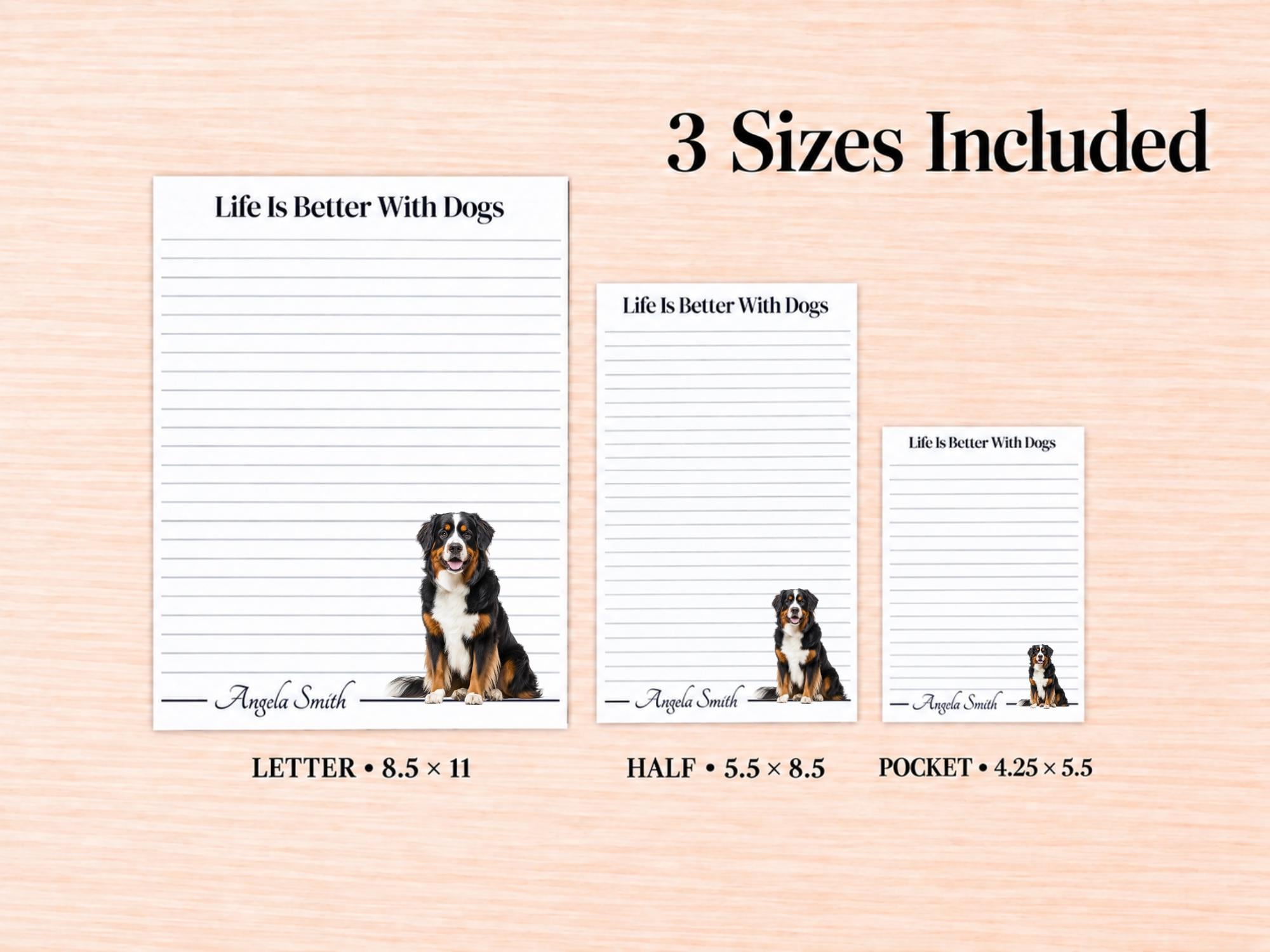 Bernese Mountain Dog Stationery Gift Box | Personalized Notepads and Vinyl Dog Stickers