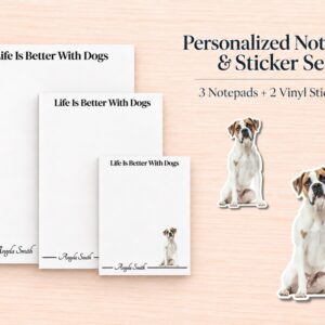 Boxer Stationery Gift Box - White | Personalized Notepads and Vinyl Dog Stickers