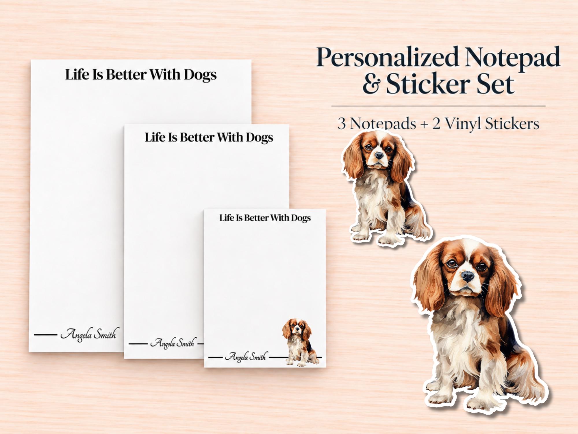 Cavalier King Charles Spaniel Stationery Gift Box | Personalized Notepads and Vinyl Dog Stickers