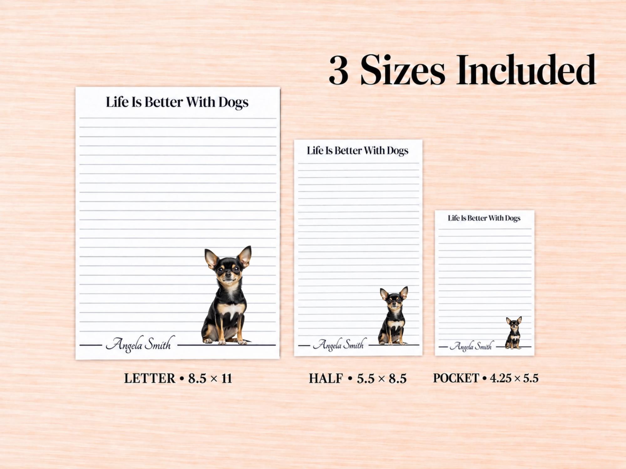 Chihuahua Stationery Gift Box - Black | Personalized Notepads and Vinyl Dog Stickers