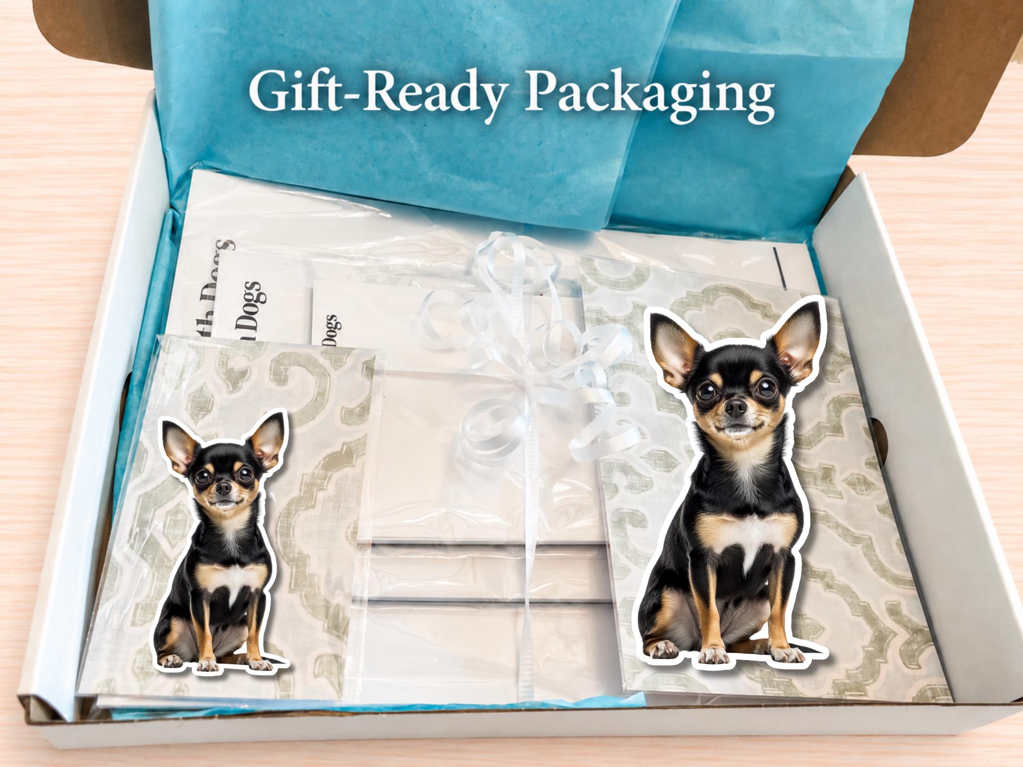 Chihuahua Stationery Gift Box - Black | Personalized Notepads and Vinyl Dog Stickers