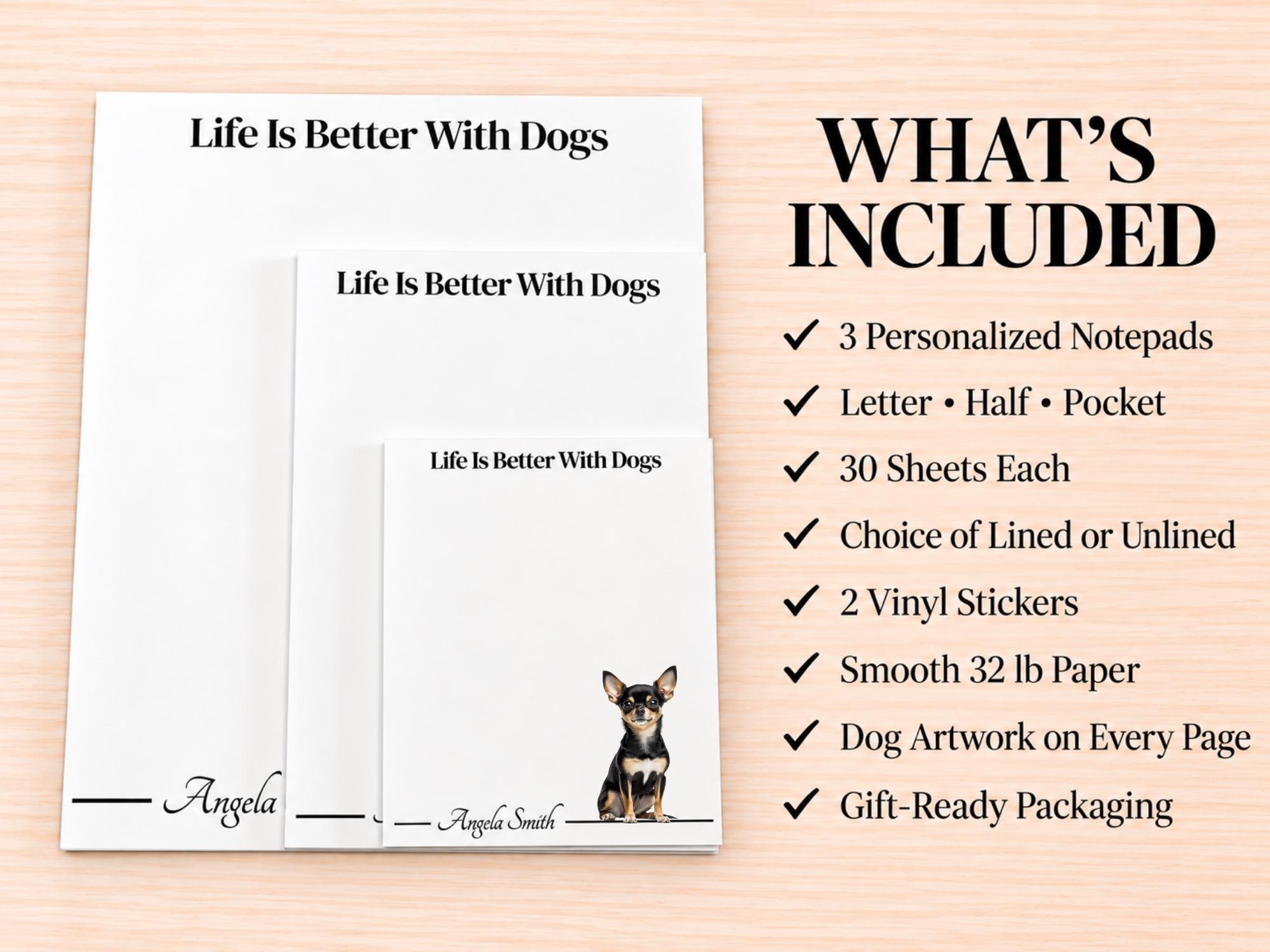 Chihuahua Stationery Gift Box - Black | Personalized Notepads and Vinyl Dog Stickers