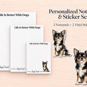 Long Haired Chihuahua Stationery Gift Box - Black | Personalized Notepads and Vinyl Dog Stickers