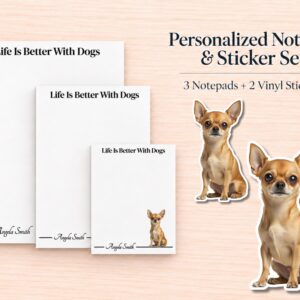 Chihuahua Stationery Gift Box - Tan | Personalized Notepads and Vinyl Dog Stickers