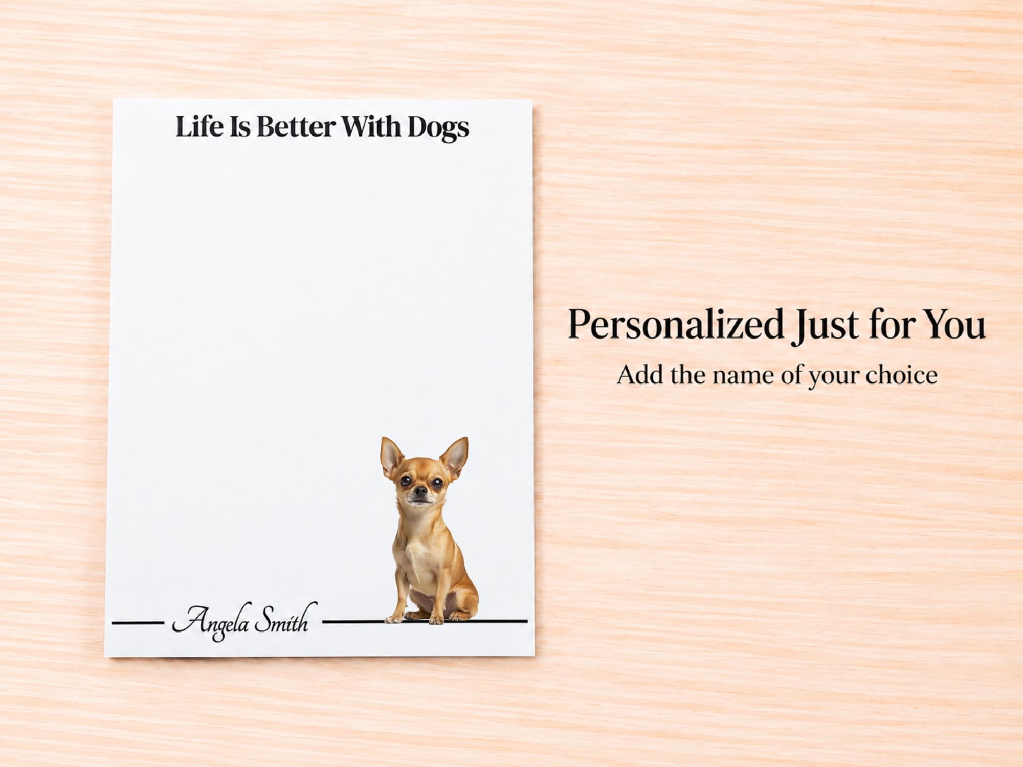Chihuahua Stationery Gift Box - Tan | Personalized Notepads and Vinyl Dog Stickers