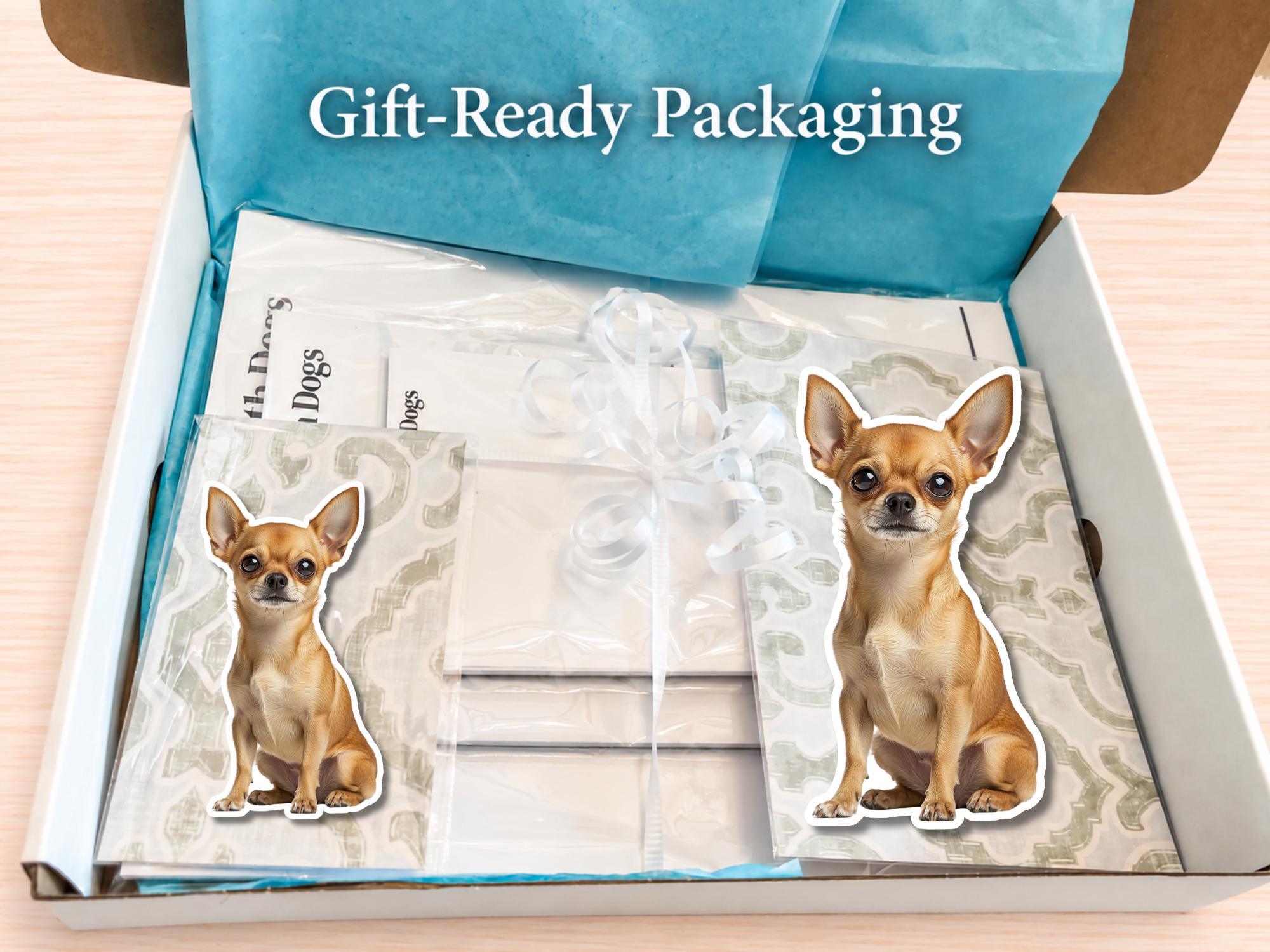 Chihuahua Stationery Gift Box - Tan | Personalized Notepads and Vinyl Dog Stickers