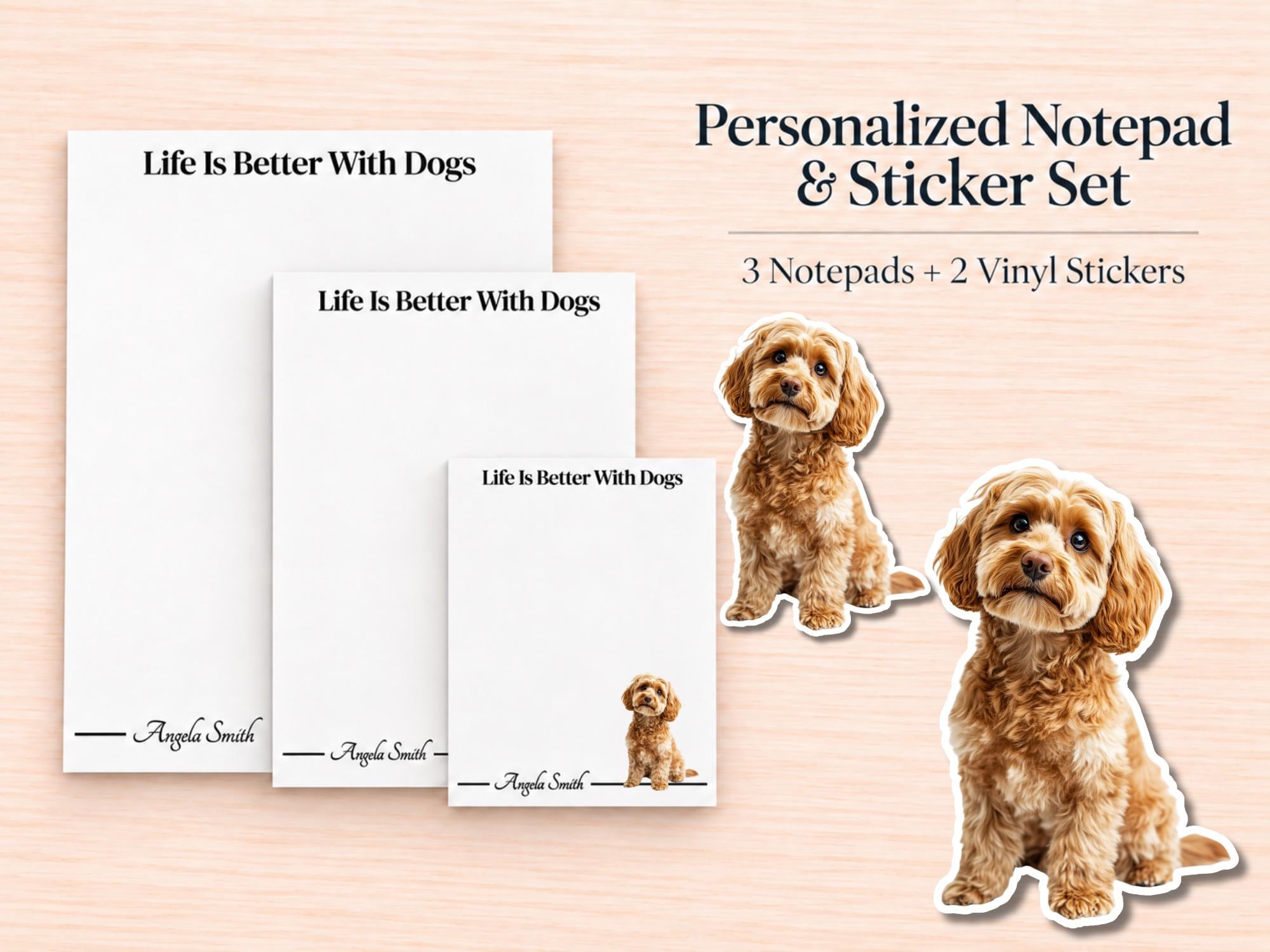Cockapoo Stationery Gift Box | Personalized Notepads and Vinyl Dog Stickers