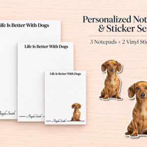 Dachshund Stationery Gift Box - Tan | Personalized Notepads and Vinyl Dog Stickers